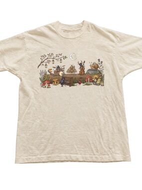 Off White Short Sleeve Tee with Woodland Band Graphic